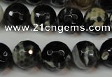 CAG5840 15 inches 14mm faceted round fire crackle agate beads