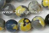 CAG5842 15 inches 14mm faceted round fire crackle agate beads