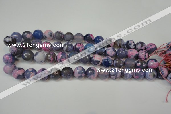 CAG5844 15 inches 14mm faceted round fire crackle agate beads