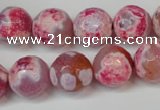 CAG5845 15 inches 14mm faceted round fire crackle agate beads