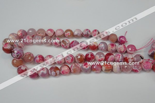 CAG5845 15 inches 14mm faceted round fire crackle agate beads