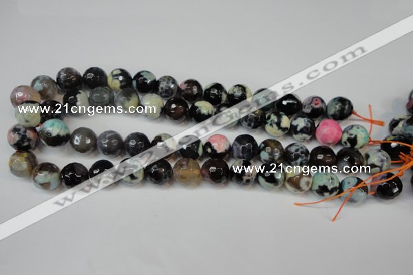 CAG5847 15 inches 14mm faceted round fire crackle agate beads