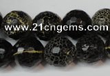 CAG5848 15 inches 14mm faceted round fire crackle agate beads