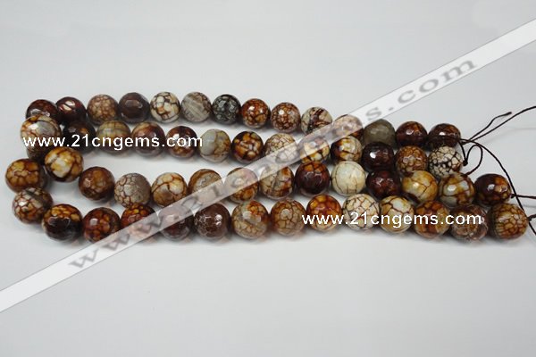 CAG5850 15 inches 14mm faceted round fire crackle agate beads