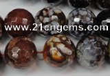 CAG5871 15 inches 16mm faceted round fire crackle agate beads