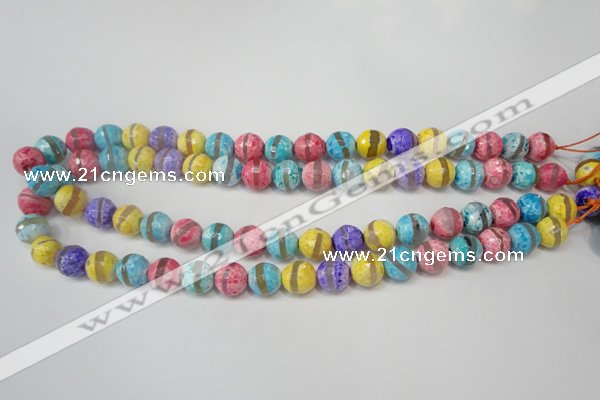 CAG5890 15 inches 10mm faceted round tibetan agate beads wholesale