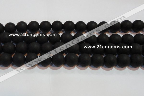 CAG6015 15.5 inches 14mm round matte black agate beads