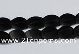 CAG6040 15.5 inches 5*8mm twisted rice matte black agate beads