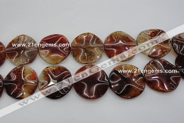 CAG6057 15.5 inches 40mm wavy coin dragon veins agate beads