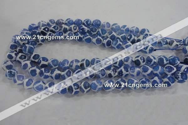 CAG6120 15 inches 8mm faceted round tibetan agate gemstone beads