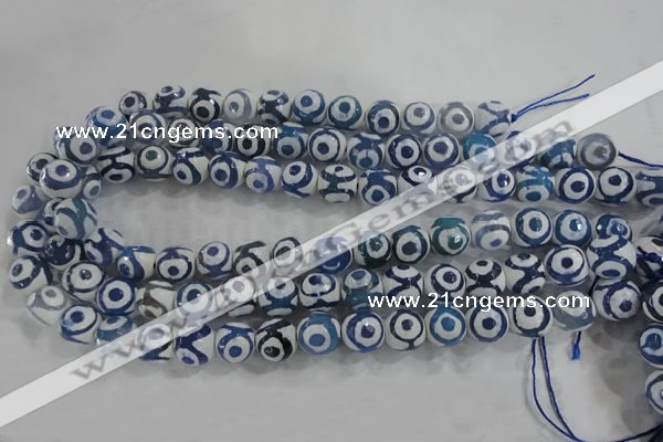 CAG6128 15 inches 14mm faceted round tibetan agate gemstone beads
