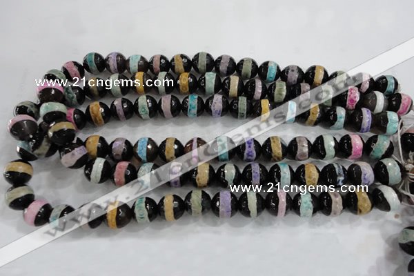 CAG6137 15 inches 12mm faceted round tibetan agate gemstone beads