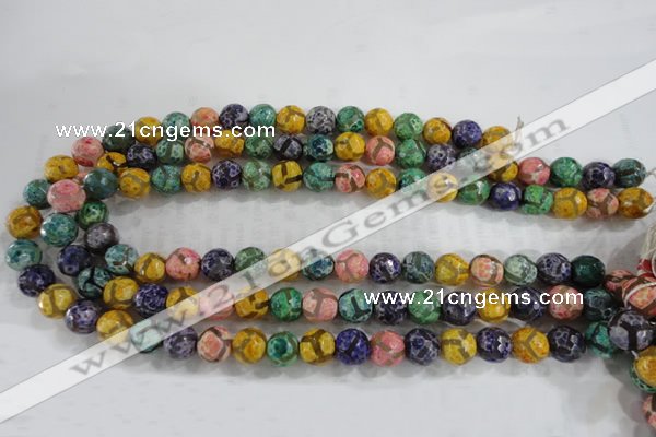 CAG6140 15 inches 8mm faceted round tibetan agate gemstone beads