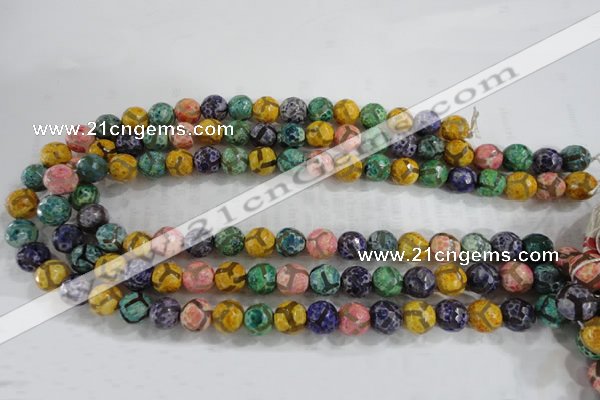 CAG6142 15 inches 12mm faceted round tibetan agate gemstone beads