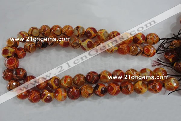 CAG6151 15 inches 12mm faceted round tibetan agate gemstone beads