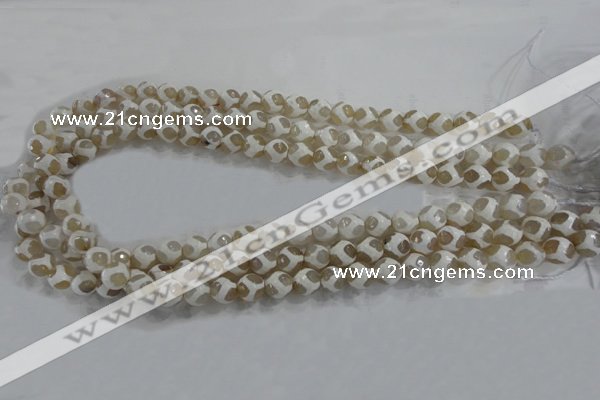 CAG6176 15 inches 10mm faceted round tibetan agate gemstone beads