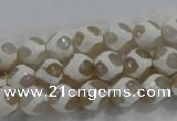 CAG6177 15 inches 12mm faceted round tibetan agate gemstone beads