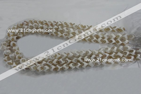 CAG6177 15 inches 12mm faceted round tibetan agate gemstone beads