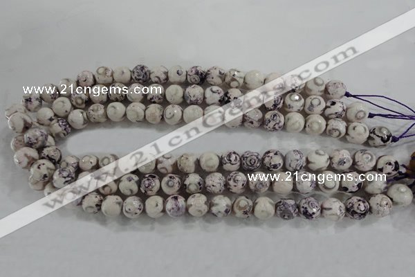 CAG6181 15 inches 12mm faceted round tibetan agate gemstone beads