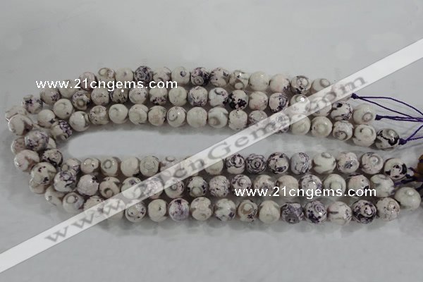 CAG6182 15 inches 14mm faceted round tibetan agate gemstone beads