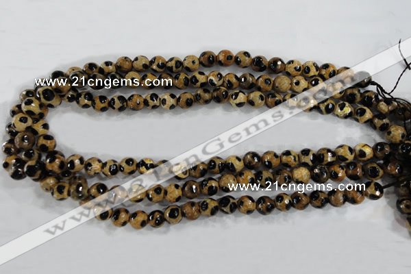 CAG6205 15 inches 8mm faceted round tibetan agate gemstone beads