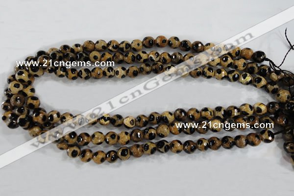 CAG6206 15 inches 10mm faceted round tibetan agate gemstone beads