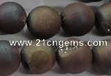 CAG6295 15 inches 14mm round plated druzy agate beads wholesale