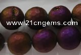 CAG6314 15 inches 12mm faceted round plated druzy agate beads