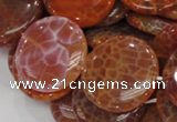 CAG633 15.5 inches 30mm coin natural fire agate beads wholesale