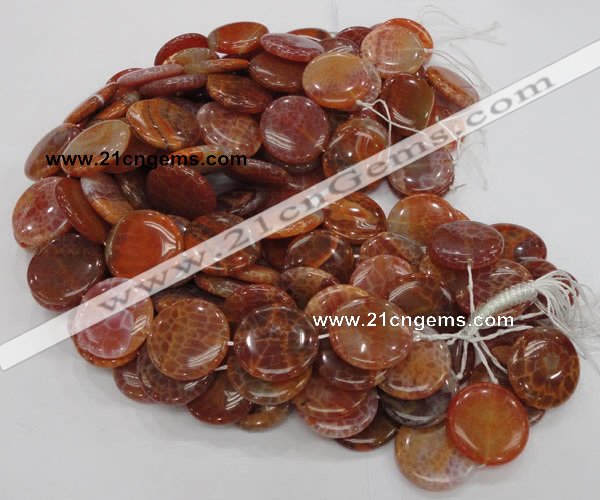 CAG633 15.5 inches 30mm coin natural fire agate beads wholesale