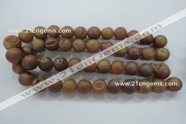 CAG6335 15 inches 14mm faceted round plated druzy agate beads