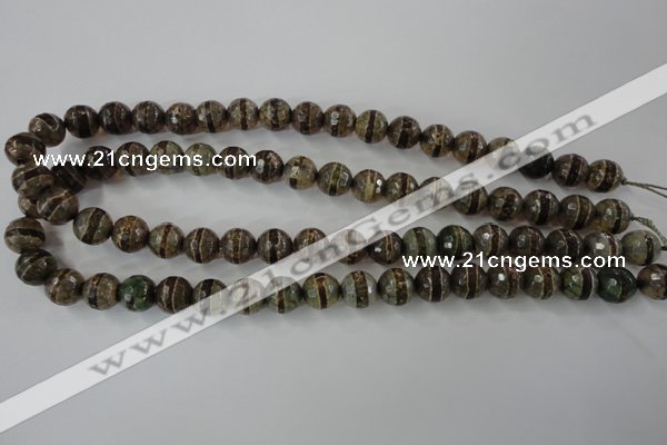 CAG6366 15 inches 8mm faceted round tibetan agate gemstone beads