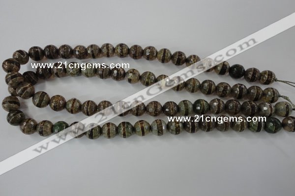 CAG6367 15 inches 10mm faceted round tibetan agate gemstone beads