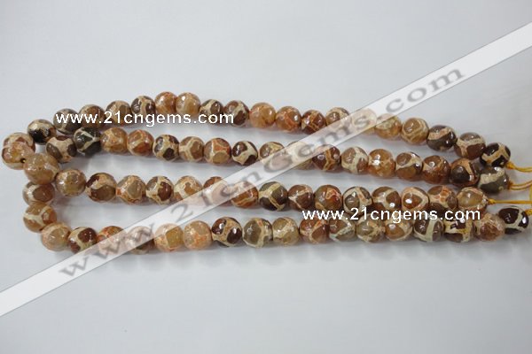 CAG6379 15 inches 10mm faceted round tibetan agate gemstone beads