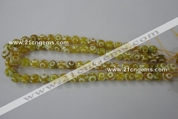 CAG6387 15 inches 8mm faceted round tibetan agate gemstone beads