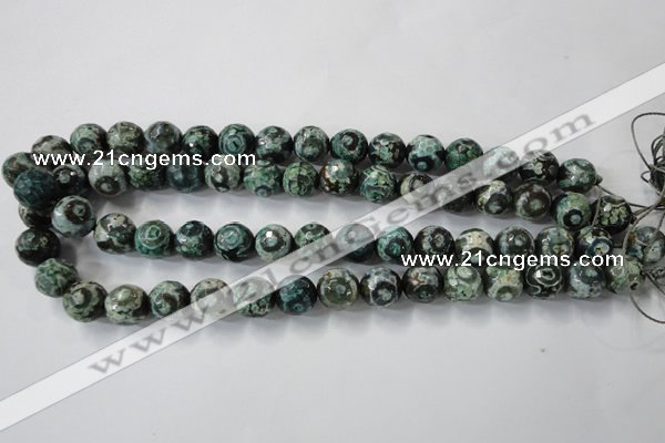 CAG6395 15 inches 8mm faceted round tibetan agate gemstone beads