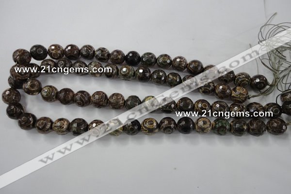 CAG6399 15 inches 12mm faceted round tibetan agate gemstone beads