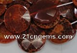 CAG640 15.5 inches 30mm faceted coin natural fire agate beads