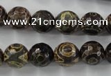 CAG6400 15 inches 14mm faceted round tibetan agate gemstone beads