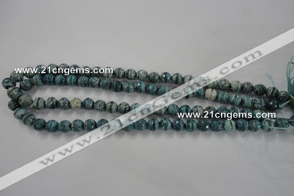 CAG6406 15 inches 8mm faceted round tibetan agate gemstone beads