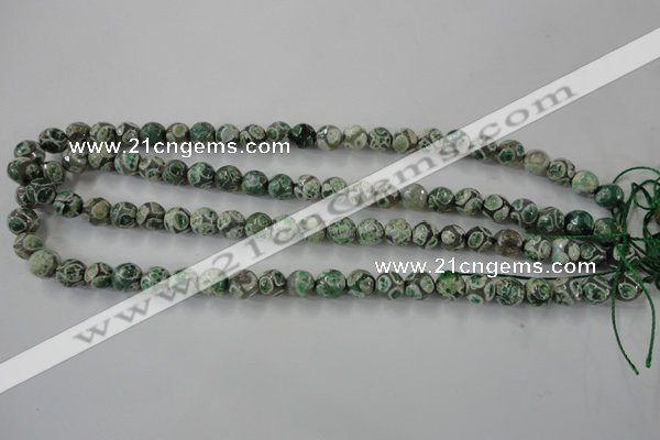 CAG6409 15 inches 8mm faceted round tibetan agate gemstone beads