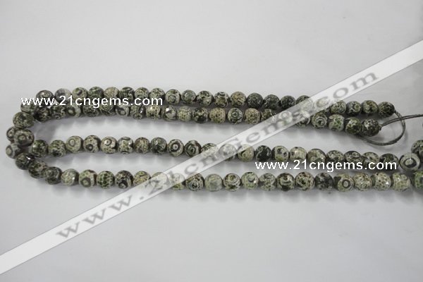 CAG6414 15 inches 8mm faceted round tibetan agate gemstone beads