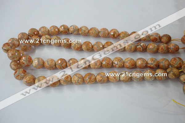 CAG6420 15 inches 12mm faceted round tibetan agate gemstone beads