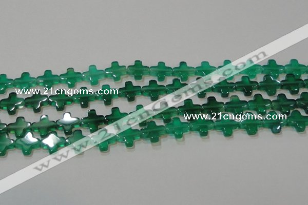 CAG6634 15.5 inches 10*10mm cross green agate gemstone beads