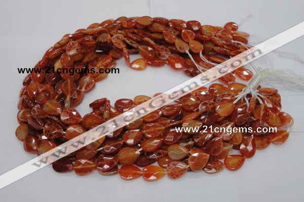 CAG670 15.5 inches 13*18mm faceted flat teardrop natural fire agate beads