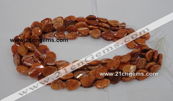 CAG674 15.5 inch 15*20mm faceted teardrop twisted natural fire agate beads