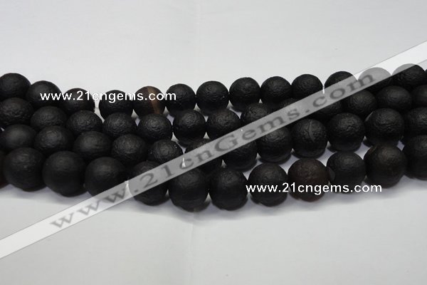 CAG6743 15 inches 14mm round black pilates agate beads