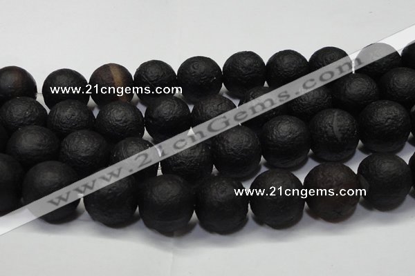 CAG6746 15 inches 20mm round black pilates agate beads