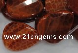 CAG676 15.5 inch 23*30mm faceted teardrop twisted natural fire agate beads