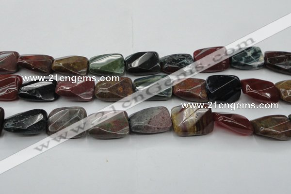 CAG6815 15.5 inches 18*25mm faceted & twisted rectangle Indian agate beads